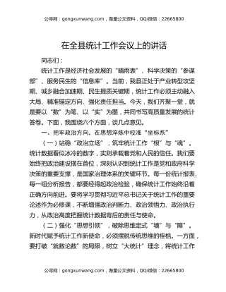 在全县统计工作会议上的讲话