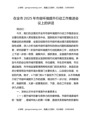 在全市2025年市容环境提升行动工作推进会议上的讲话