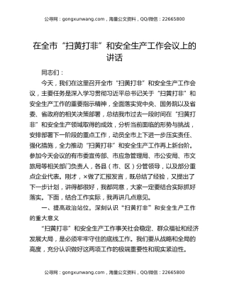 在全市“扫黄打非”和安全生产工作会议上的讲话