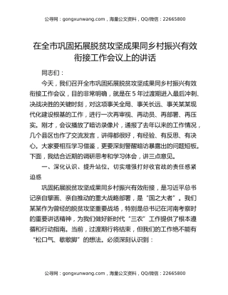 在全市巩固拓展脱贫攻坚成果同乡村振兴有效衔接工作会议上的讲话（2）