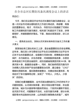 在全市总河长暨防汛备汛调度会议上的讲话
