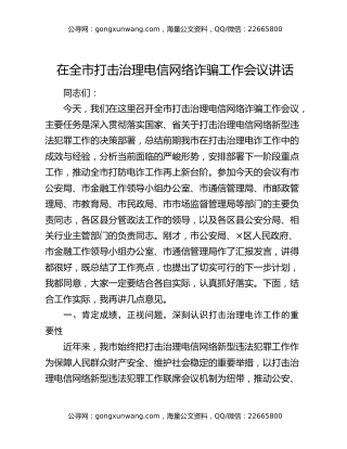 在全市打击治理电信网络诈骗工作会议讲话