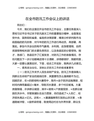 在全市防汛工作会议上的讲话（4）