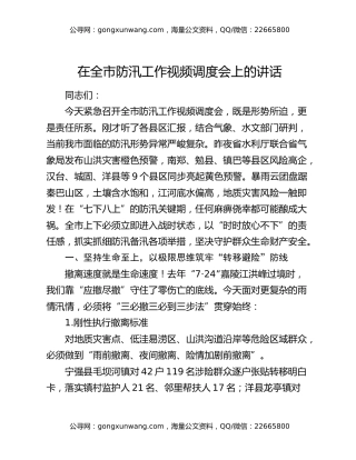 在全市防汛工作视频调度会上的讲话（2）
