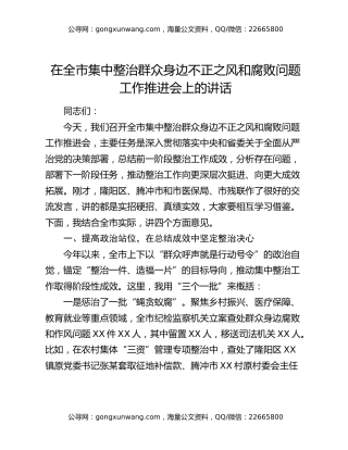 在全市集中整治群众身边不正之风和腐败问题工作推进会上的讲话 (2)