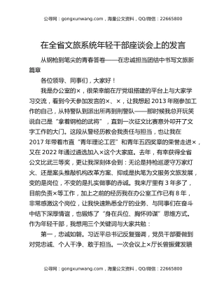 在全省文旅系统年轻干部座谈会上的发言（2）