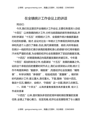 在全镇统计工作会议上的讲话