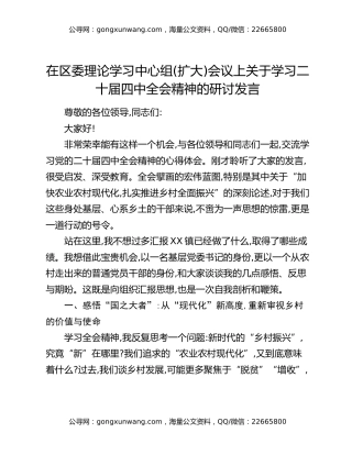 在区委理论学习中心组(扩大)会议上关于学习二十届四中全会精神的研讨发言