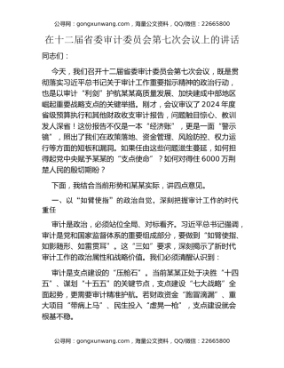在十二届省委审计委员会第七次会议上的讲话