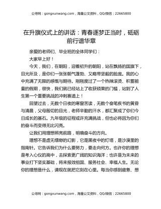 在升旗仪式上的讲话：青春逐梦正当时，砥砺前行谱华章