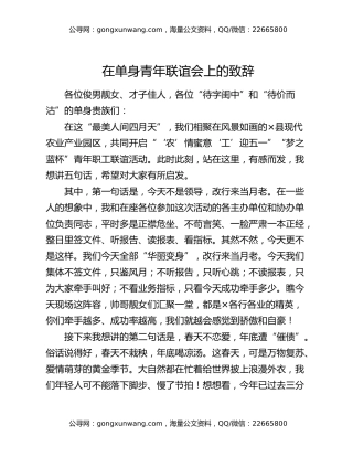 在单身青年联谊会上的致辞