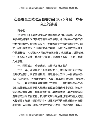 在县委全面依法治县委员会2025年第一次会议上的讲话