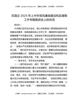 在国企2025年上半年党风廉政建设和反腐败工作专题推进会上的讲话