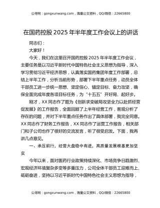 在国药控股2025年半年度工作会议上的讲话