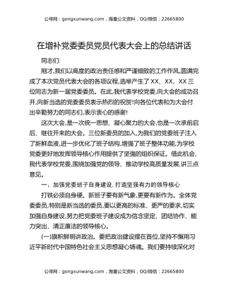 在增补党委委员党员代表大会上的总结讲话