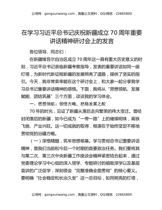 在学习习近平总书记庆祝新疆成立70周年重要讲话精神研讨会上的发言（2）