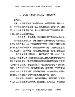 在巡察工作总结会议上的讲话