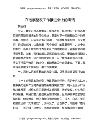 在巡察整改工作推进会上的讲话