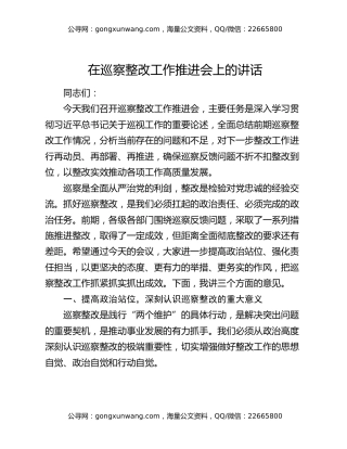 在巡察整改工作推进会上的讲话（3）