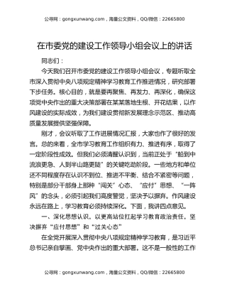 在市委党的建设工作领导小组会议上的讲话（2）