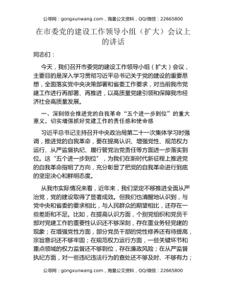 在市委党的建设工作领导小组（扩大）会议上的讲话