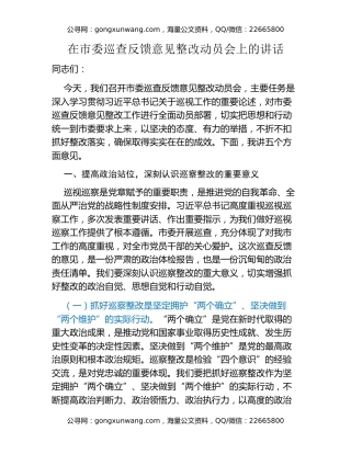 在市委巡查反馈意见整改动员会上的讲话