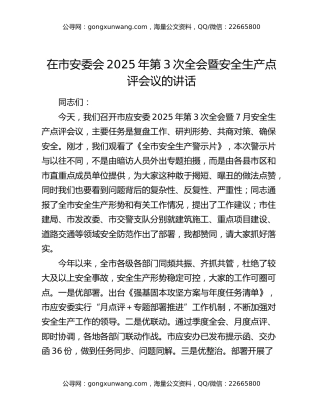 在市安委会2025年第3次全会暨安全生产点评会议的讲话