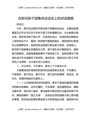 在新任职干部集体谈话会上的讲话提纲