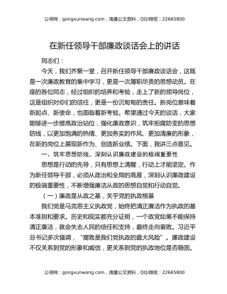 在新任领导干部廉政谈话会上的讲话（2）