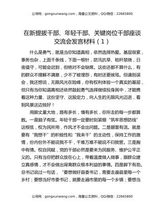 在新提拔干部、年轻干部、关键岗位干部座谈交流会发言材料材料汇编2篇