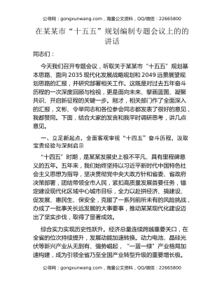 在某某市“十五五”规划编制专题会议上的的讲话