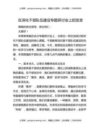 在深化干部队伍建设专题研讨会上的发言