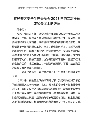 在经开区安全生产委员会2025年第二次全体成员会议上的讲话
