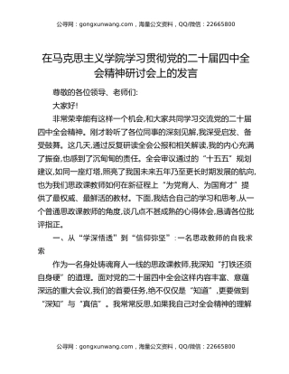 在马克思主义学院学习贯彻党的二十届四中全会精神研讨会上的发言