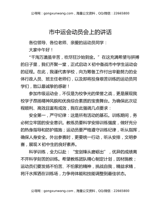市中运会动员会上的讲话