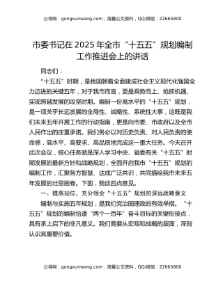 市委书记在2025年全市“十五五”规划编制工作推进会上的讲话