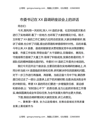 市委书记在XX县调研座谈会上的讲话（2）