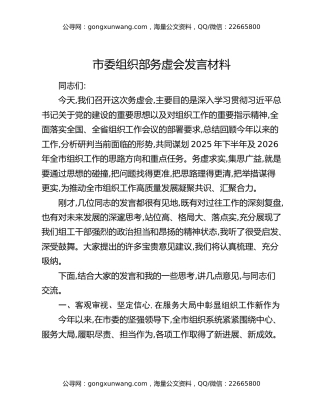 市委组织部务虚会发言材料