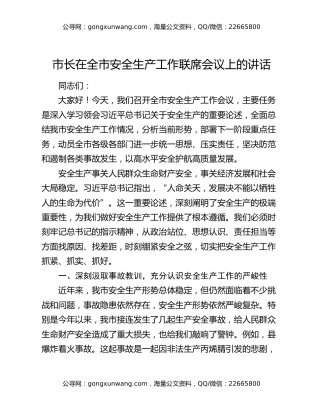 市长在全市安全生产工作联席会议上的讲话（2）