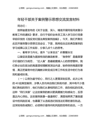 年轻干部关于案例警示思想交流发言材料