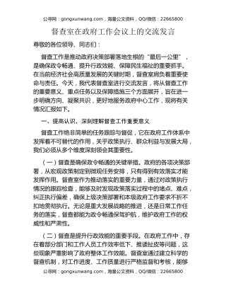 督查室在政府工作会议上的交流发言