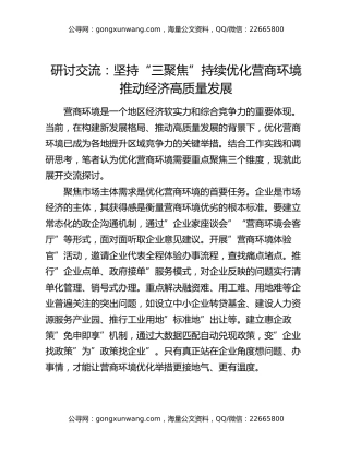 研讨交流：坚持“三聚焦”持续优化营商环境   推动经济高质量发展