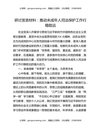 研讨发言材料：推动未成年人司法保护工作行稳致远