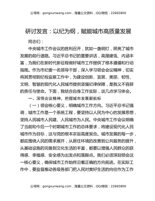 研讨发言：以纪为纲，赋能城市高质量发展