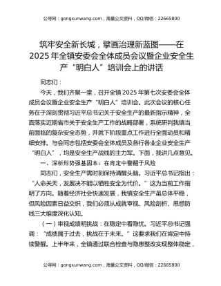 筑牢安全新长城，擘画治理新蓝图——在2025年全镇安委会全体成员会议暨企业安全生产“明白人”培训会上的讲话