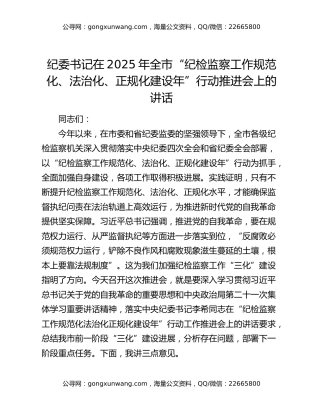 纪委书记在2025年全市“纪检监察工作规范化、法治化、正规化建设年”行动推进会上的讲话
