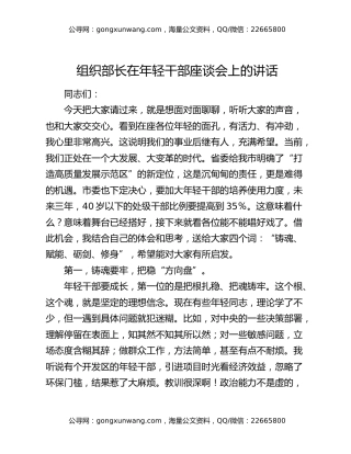 组织部长在年轻干部座谈会上的讲话