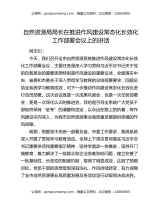 自然资源局局长在推进作风建设常态化长效化工作部署会议上的讲话