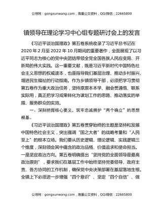 镇领导在理论学习中心组专题研讨会上的发言