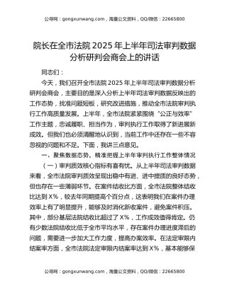 院长在全市法院2025年上半年司法审判数据分析研判会商会上的讲话